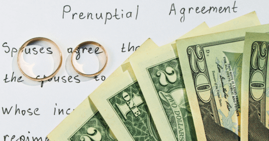 Prenuptial agreement, rings and money