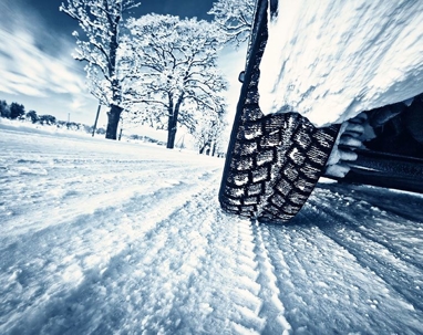 Car driving on icy road