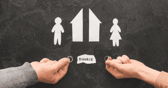 Divorce and two people holding rings